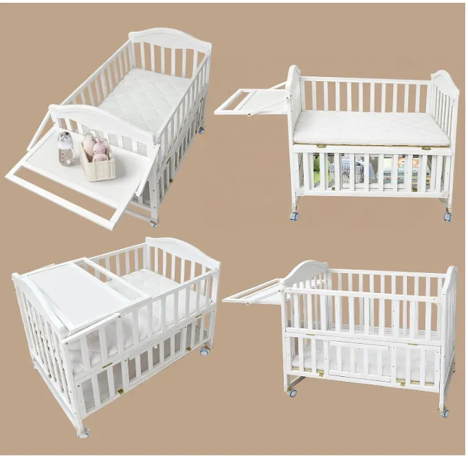 Cuna portátil de madera para bebés con ruedas, estante cambiador y colchón incluido – ideal 2026