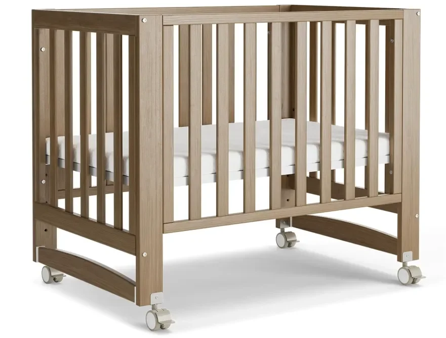 MAMAZING EvoNest – 6-in-1 Convertible Baby Crib with Wheels, New Zealand Pine Wood, Adjustable Height, GREENGUARD Gold Certified, Brown