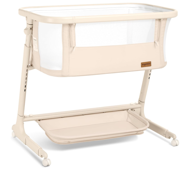 Cuna Moisés inteligente para bebé – Balanceo automático, control remoto/táctil, 12 sonidos relajantes, 6 posiciones de altura, ruedas y compartimento de almacenamiento (Beige)