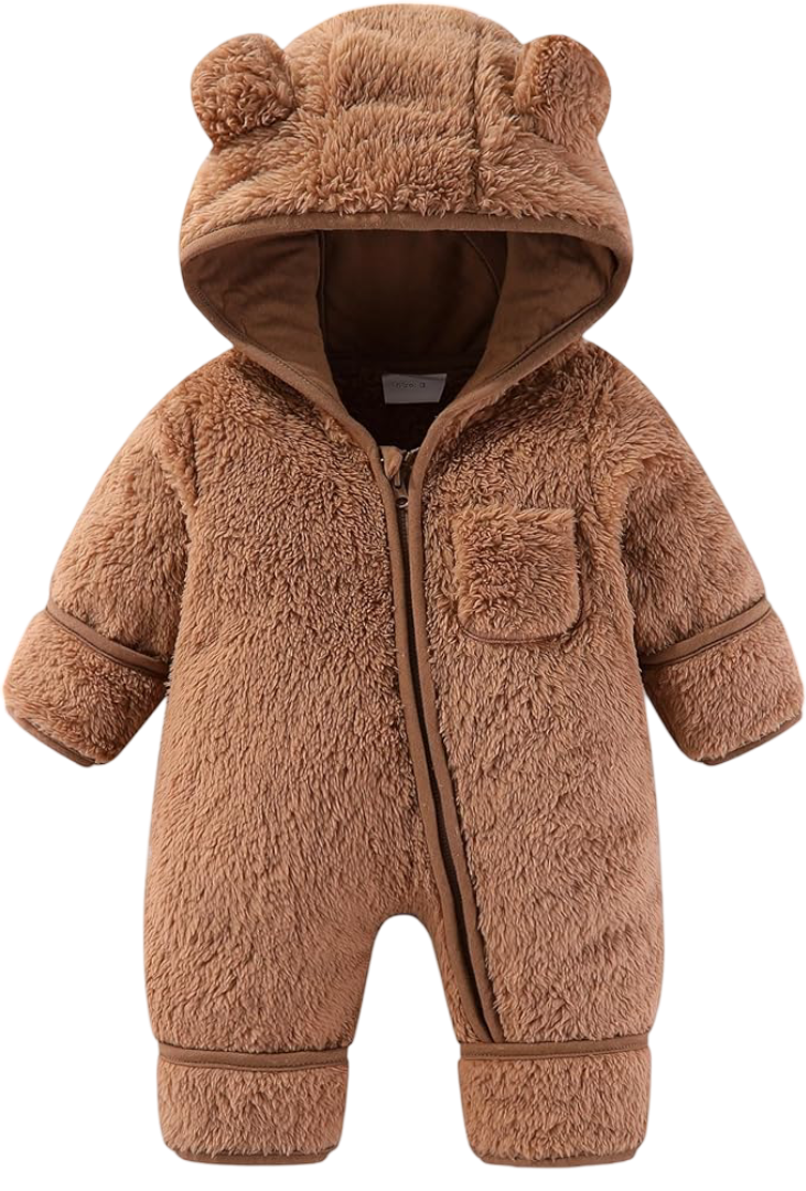 Traje de oso para bebé recién nacido  Ropa de invierno con capucha, mitones y pies de forro polar