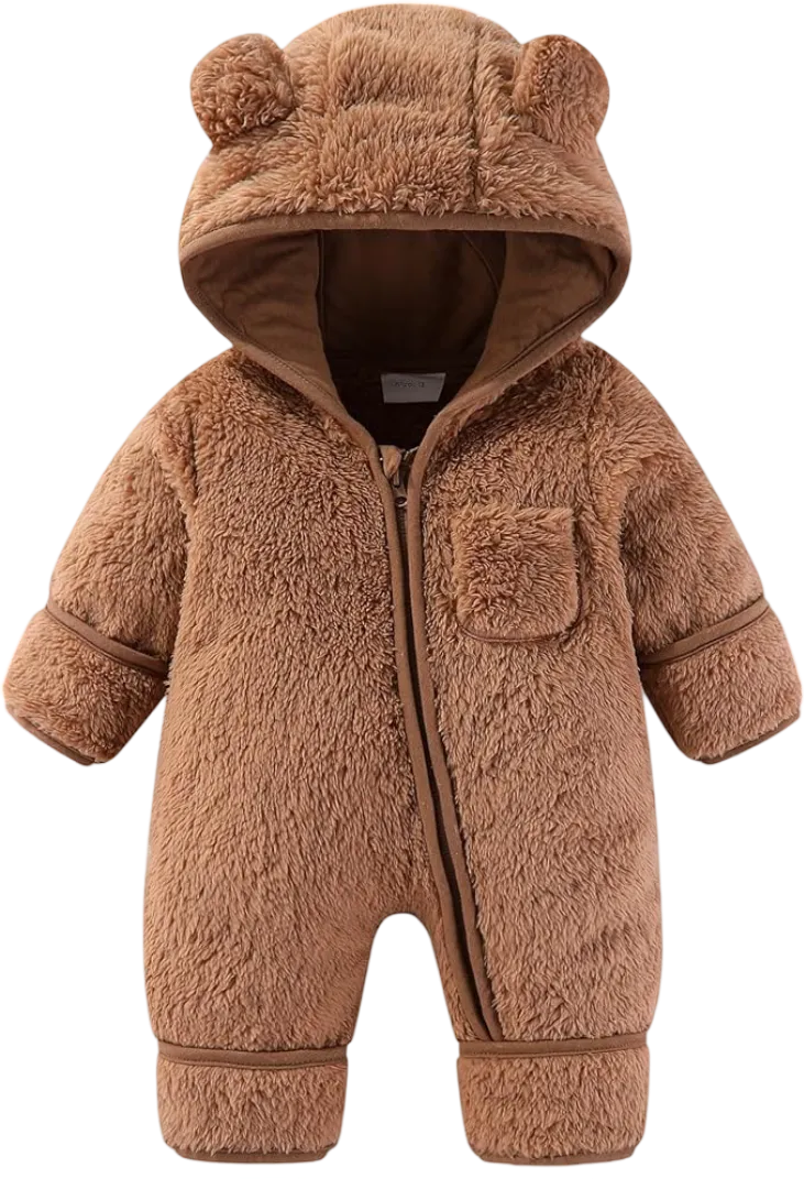 Newborn Baby Bear Costume Winter Clothes with Hood, Mittens and Fleece Footed Feet